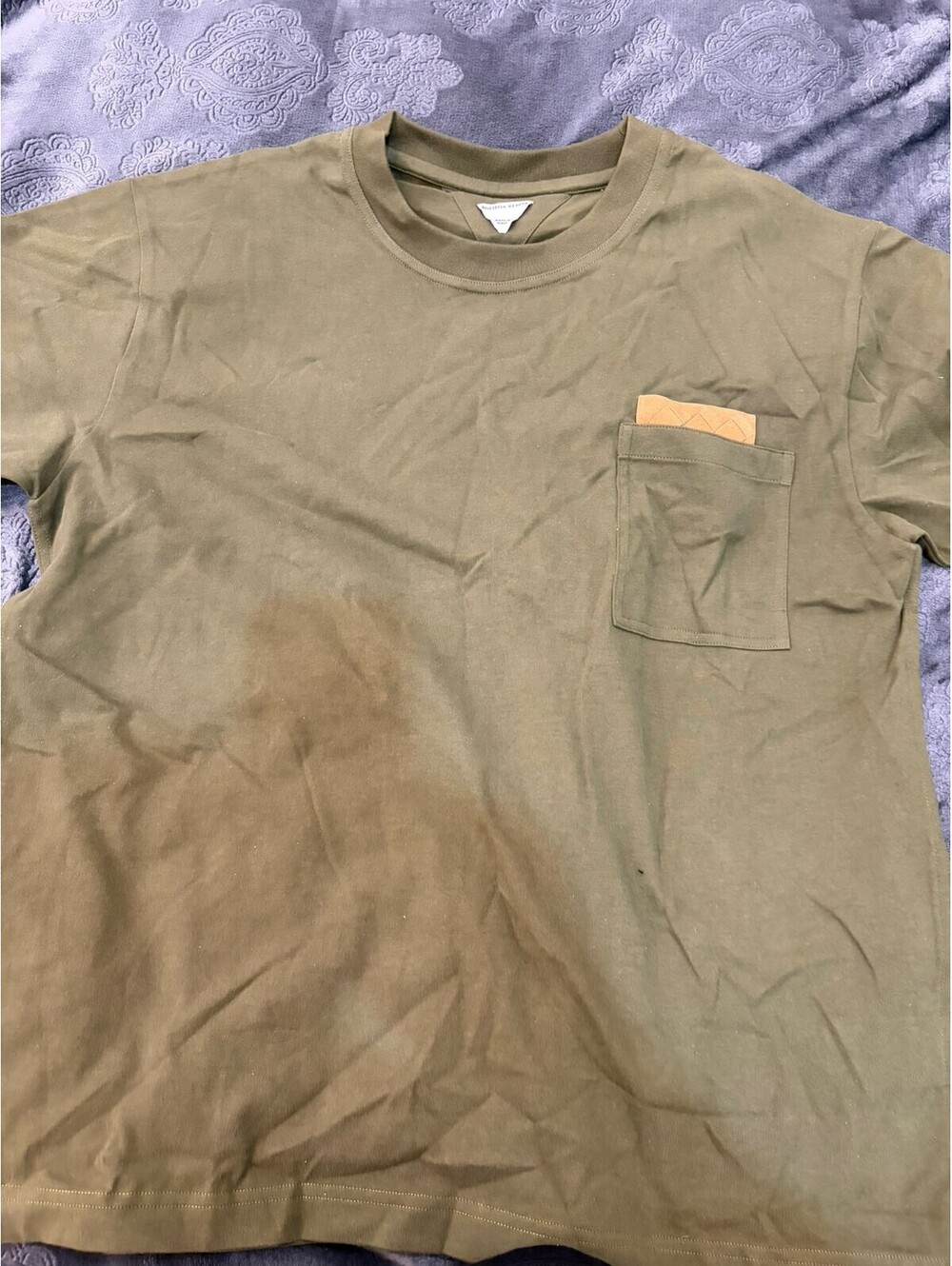 Bottega Veneta Olive Green Cotton T-Shirt with Pocket Detail